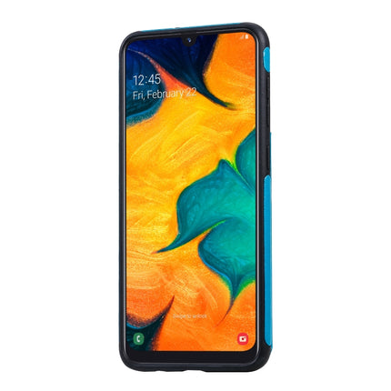 For Samsung Galaxy A50 Butterfly Embossing Pattern Shockproof Protective Case with Holder & Card Slots & Photo Frame(Blue)-garmade.com