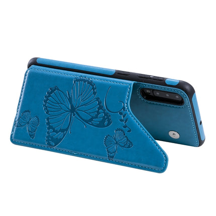 For Samsung Galaxy A50 Butterfly Embossing Pattern Shockproof Protective Case with Holder & Card Slots & Photo Frame(Blue)-garmade.com