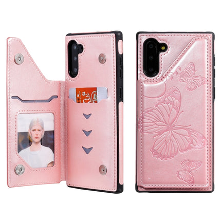 For Samsung Galaxy Note10 Butterfly Embossing Pattern Shockproof Protective Case with Holder & Card Slots & Photo Frame(Rose Gold)-garmade.com