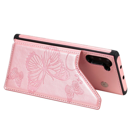 For Samsung Galaxy Note10 Butterfly Embossing Pattern Shockproof Protective Case with Holder & Card Slots & Photo Frame(Rose Gold)-garmade.com