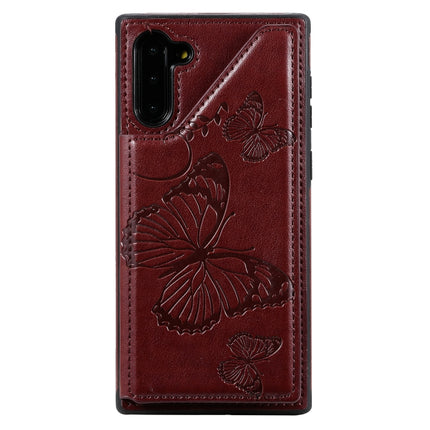 For Samsung Galaxy Note10 Butterfly Embossing Pattern Shockproof Protective Case with Holder & Card Slots & Photo Frame(Brown)-garmade.com