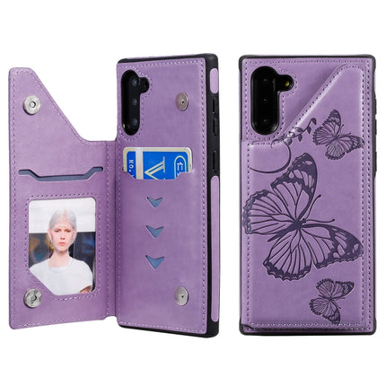 For Samsung Galaxy Note10 Butterfly Embossing Pattern Shockproof Protective Case with Holder & Card Slots & Photo Frame(Purple)-garmade.com