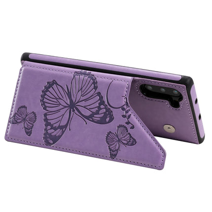 For Samsung Galaxy Note10 Butterfly Embossing Pattern Shockproof Protective Case with Holder & Card Slots & Photo Frame(Purple)-garmade.com