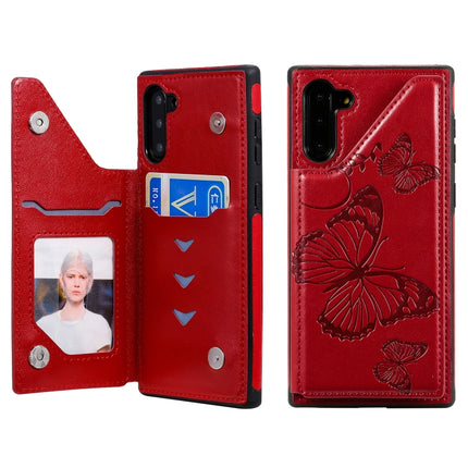 For Samsung Galaxy Note10 Butterfly Embossing Pattern Shockproof Protective Case with Holder & Card Slots & Photo Frame(Red)-garmade.com