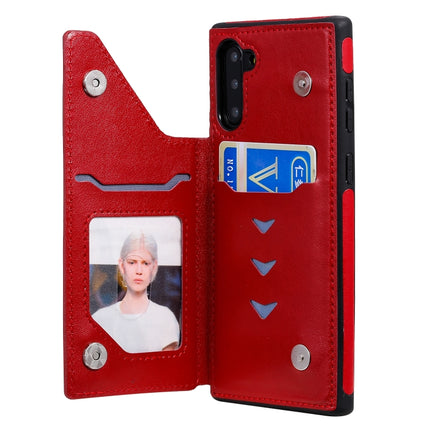 For Samsung Galaxy Note10 Butterfly Embossing Pattern Shockproof Protective Case with Holder & Card Slots & Photo Frame(Red)-garmade.com