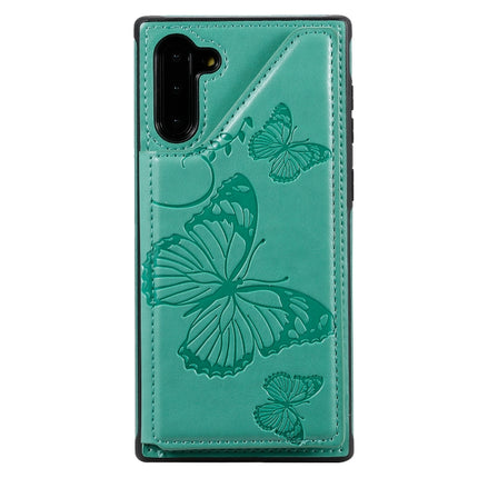 For Samsung Galaxy Note10 Butterfly Embossing Pattern Shockproof Protective Case with Holder & Card Slots & Photo Frame(Green)-garmade.com
