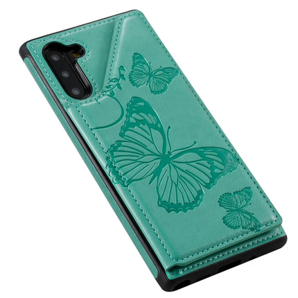 For Samsung Galaxy Note10 Butterfly Embossing Pattern Shockproof Protective Case with Holder & Card Slots & Photo Frame(Green)-garmade.com
