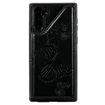 For Samsung Galaxy Note10 Butterfly Embossing Pattern Shockproof Protective Case with Holder & Card Slots & Photo Frame(Black)-garmade.com