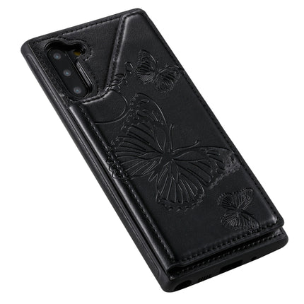 For Samsung Galaxy Note10 Butterfly Embossing Pattern Shockproof Protective Case with Holder & Card Slots & Photo Frame(Black)-garmade.com