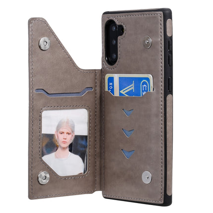 For Samsung Galaxy Note10 Butterfly Embossing Pattern Shockproof Protective Case with Holder & Card Slots & Photo Frame(Grey)-garmade.com