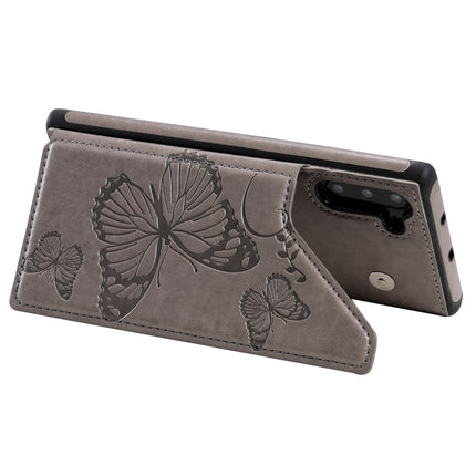For Samsung Galaxy Note10 Butterfly Embossing Pattern Shockproof Protective Case with Holder & Card Slots & Photo Frame(Grey)-garmade.com