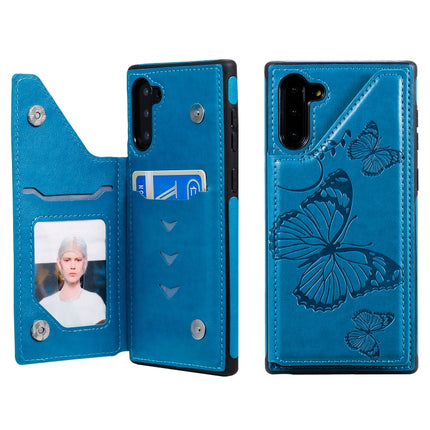 For Samsung Galaxy Note10 Butterfly Embossing Pattern Shockproof Protective Case with Holder & Card Slots & Photo Frame(Blue)-garmade.com