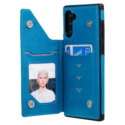 For Samsung Galaxy Note10 Butterfly Embossing Pattern Shockproof Protective Case with Holder & Card Slots & Photo Frame(Blue)-garmade.com
