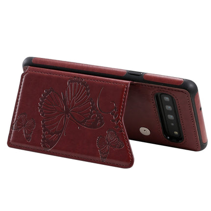 For Galaxy S10 5G Butterfly Embossing Pattern Shockproof Protective Case with Holder & Card Slots & Photo Frame(Brown)-garmade.com