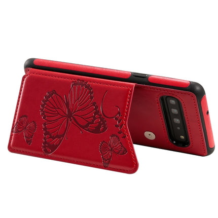 For Galaxy S10 5G Butterfly Embossing Pattern Shockproof Protective Case with Holder & Card Slots & Photo Frame(Red)-garmade.com