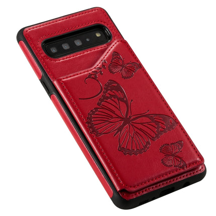 For Galaxy S10 5G Butterfly Embossing Pattern Shockproof Protective Case with Holder & Card Slots & Photo Frame(Red)-garmade.com