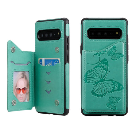 For Galaxy S10 5G Butterfly Embossing Pattern Shockproof Protective Case with Holder & Card Slots & Photo Frame(Green)-garmade.com