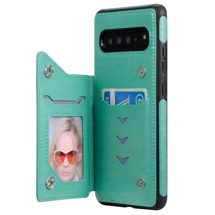For Galaxy S10 5G Butterfly Embossing Pattern Shockproof Protective Case with Holder & Card Slots & Photo Frame(Green)-garmade.com