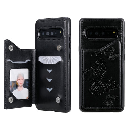 For Galaxy S10 5G Butterfly Embossing Pattern Shockproof Protective Case with Holder & Card Slots & Photo Frame(Black)-garmade.com