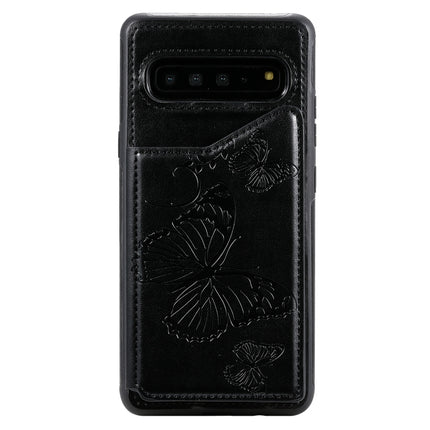 For Galaxy S10 5G Butterfly Embossing Pattern Shockproof Protective Case with Holder & Card Slots & Photo Frame(Black)-garmade.com