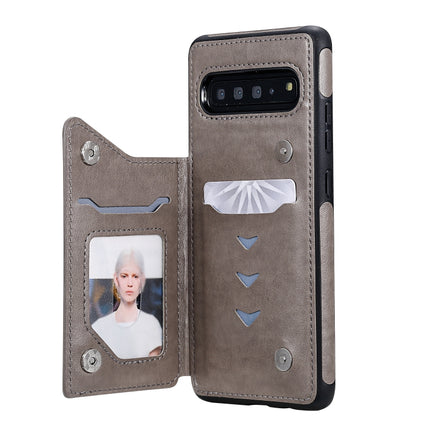 For Galaxy S10 5G Butterfly Embossing Pattern Shockproof Protective Case with Holder & Card Slots & Photo Frame(Gray)-garmade.com