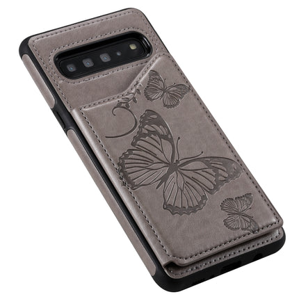 For Galaxy S10 5G Butterfly Embossing Pattern Shockproof Protective Case with Holder & Card Slots & Photo Frame(Gray)-garmade.com