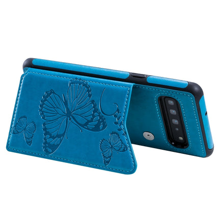 For Galaxy S10 5G Butterfly Embossing Pattern Shockproof Protective Case with Holder & Card Slots & Photo Frame(Blue)-garmade.com