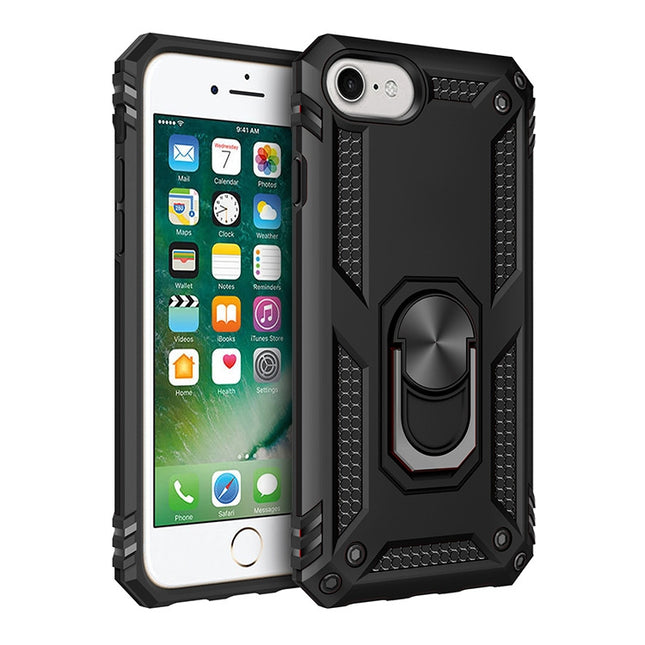 For iPhone SE 2020 Shockproof TPU + PC Protective Case with 360 Degree Rotating Holder(Black)-garmade.com