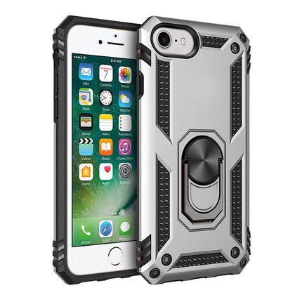 For iPhone SE 2020 Shockproof TPU + PC Protective Case with 360 Degree Rotating Holder(Silver)-garmade.com