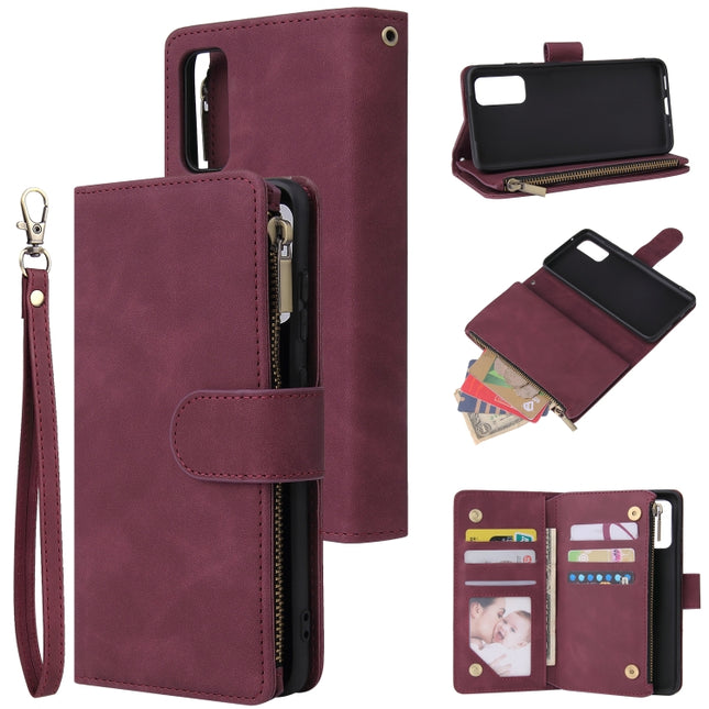 For Galaxy S20 Multifunctional Horizontal Flip Leather Case, with Card Slot & Holder & Zipper Wallet & Photo Frame(Red Wine)-garmade.com
