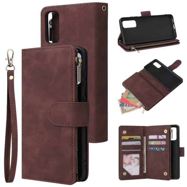 For Galaxy S20 Multifunctional Horizontal Flip Leather Case, with Card Slot & Holder & Zipper Wallet & Photo Frame(Coffee)-garmade.com