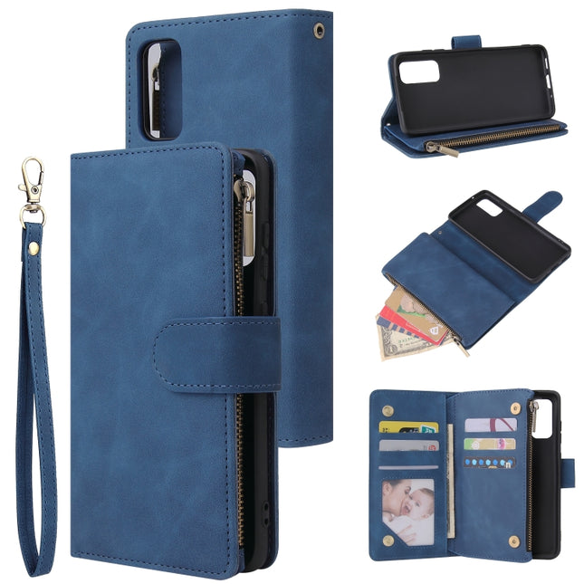For Galaxy S20 Multifunctional Horizontal Flip Leather Case, with Card Slot & Holder & Zipper Wallet & Photo Frame(Blue)-garmade.com
