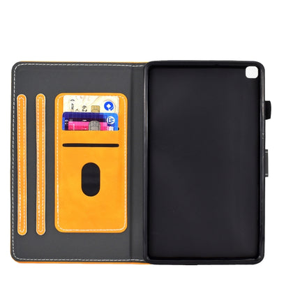For Galaxy Tab A 8.0 (2019) T290 Embossing Sewing Thread Horizontal Painted Flat Leather Case with Pen Cover & Anti Skid Strip & Card Slot & Holder(Khaki)-garmade.com