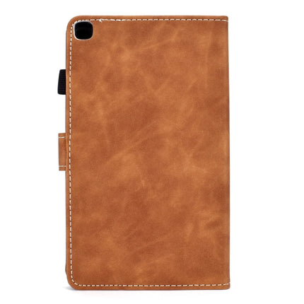 For Galaxy Tab A 8.0 (2019) T290 Embossing Sewing Thread Horizontal Painted Flat Leather Case with Pen Cover & Anti Skid Strip & Card Slot & Holder(Brown)-garmade.com