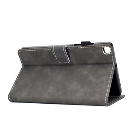 For Galaxy Tab A 8.0 (2019) T290 Embossing Sewing Thread Horizontal Painted Flat Leather Case with Pen Cover & Anti Skid Strip & Card Slot & Holder(Gray)-garmade.com