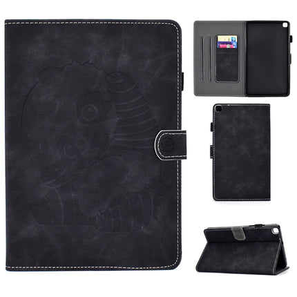 For Galaxy Tab A 8.0 (2019) T290 Embossing Sewing Thread Horizontal Painted Flat Leather Case with Pen Cover & Anti Skid Strip & Card Slot & Holder(Black)-garmade.com