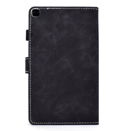 For Galaxy Tab A 8.0 (2019) T290 Embossing Sewing Thread Horizontal Painted Flat Leather Case with Pen Cover & Anti Skid Strip & Card Slot & Holder(Black)-garmade.com