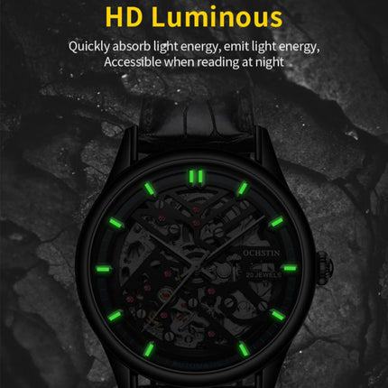 OCHSTIN 6020C Masterpiece Hollow Mechanical Men Watch(Silver-Black)-garmade.com