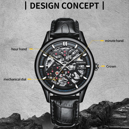 OCHSTIN 6020C Masterpiece Hollow Mechanical Men Watch(Silver-Black)-garmade.com