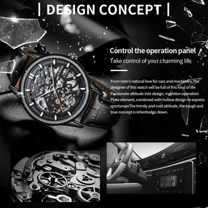 OCHSTIN 6020C Masterpiece Hollow Mechanical Men Watch(Black-Black)-garmade.com