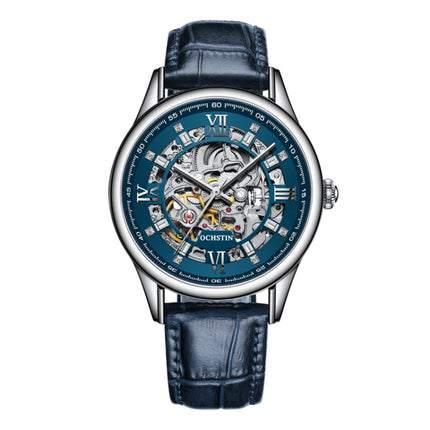 OCHSTIN 6020D Masterpiece Hollow Mechanical Men Watch(Silver-Blue)-garmade.com