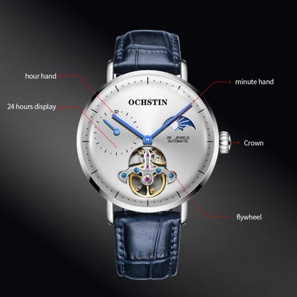 OCHSTIN 6121B Masterpiece Tourbillon Mechanical Men Watch(Silver-Blue)-garmade.com