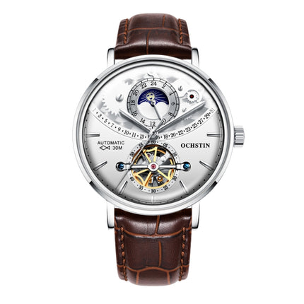 OCHSTIN 6135B Masterpiece Tourbillon Mechanical Men Watch(Silver-Brown)-garmade.com