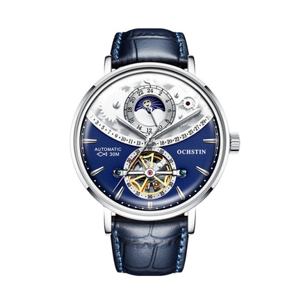 OCHSTIN 6135B Masterpiece Tourbillon Mechanical Men Watch(Silver-Blue)-garmade.com