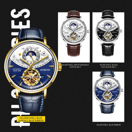 OCHSTIN 6135B Masterpiece Tourbillon Mechanical Men Watch(Silver-Blue)-garmade.com