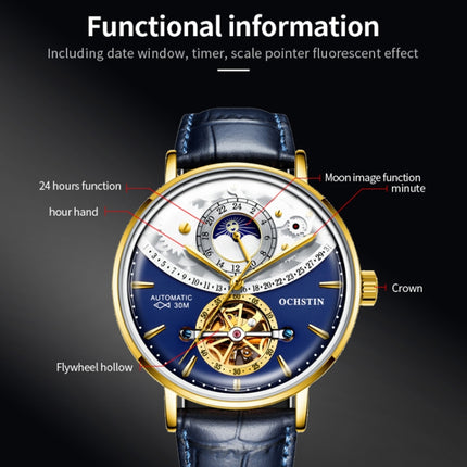 OCHSTIN 6135B Masterpiece Tourbillon Mechanical Men Watch(Gold-Blue)-garmade.com