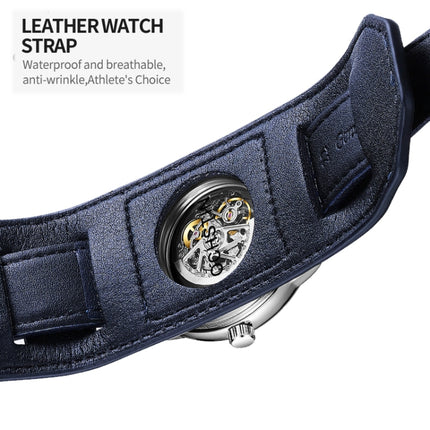 OCHSTIN 7010C Pilot Series Hollow Mechanical Men Watch(Gold-Blue)-garmade.com