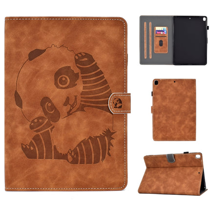 For iPad 10.2 Embossing Sewing Thread Horizontal Painted Flat Leather Case with Sleep Function & Pen Cover & Anti Skid Strip & Card Slot & Holder(Brown)-garmade.com