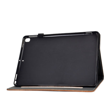 For iPad 10.2 Embossing Sewing Thread Horizontal Painted Flat Leather Case with Sleep Function & Pen Cover & Anti Skid Strip & Card Slot & Holder(Brown)-garmade.com