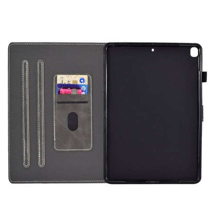 For iPad 10.2 Embossing Sewing Thread Horizontal Painted Flat Leather Case with Sleep Function & Pen Cover & Anti Skid Strip & Card Slot & Holder(Gray)-garmade.com